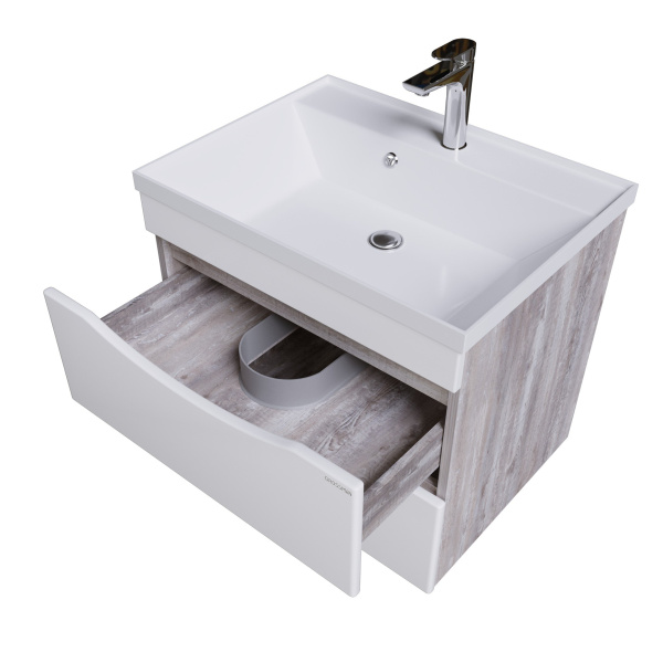 Тумба под раковину в ванной подвесная Grossman ТАЛИС-60 см, бетон пайн/белый